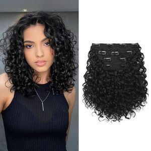 4PCS 10” Deep Curly Clip-In Hair Extensions‎ – Natural Black, Soft & Voluminous